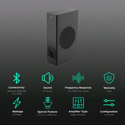 boAt Aavante Bar 1280, 2.1CH, 80W, 5.25" Wired Subwoofer